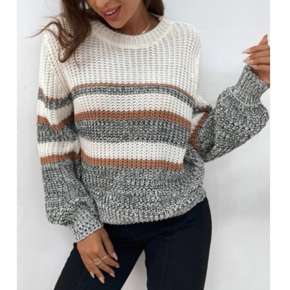Cozy color block stripes knit sweater - Picture 2 of 5